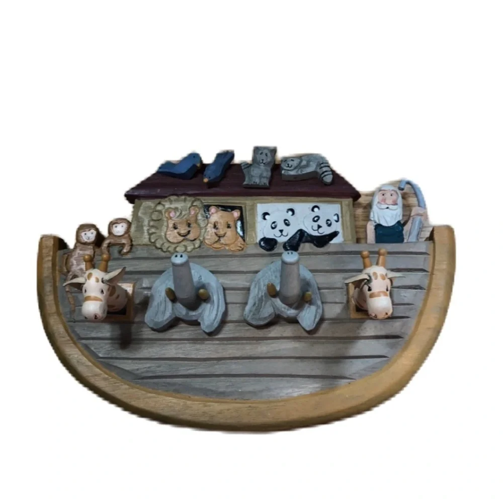 Vintage Noah’s Ark Coat Rack Hook Hanging Animals Elephant Giraffe Kids Room